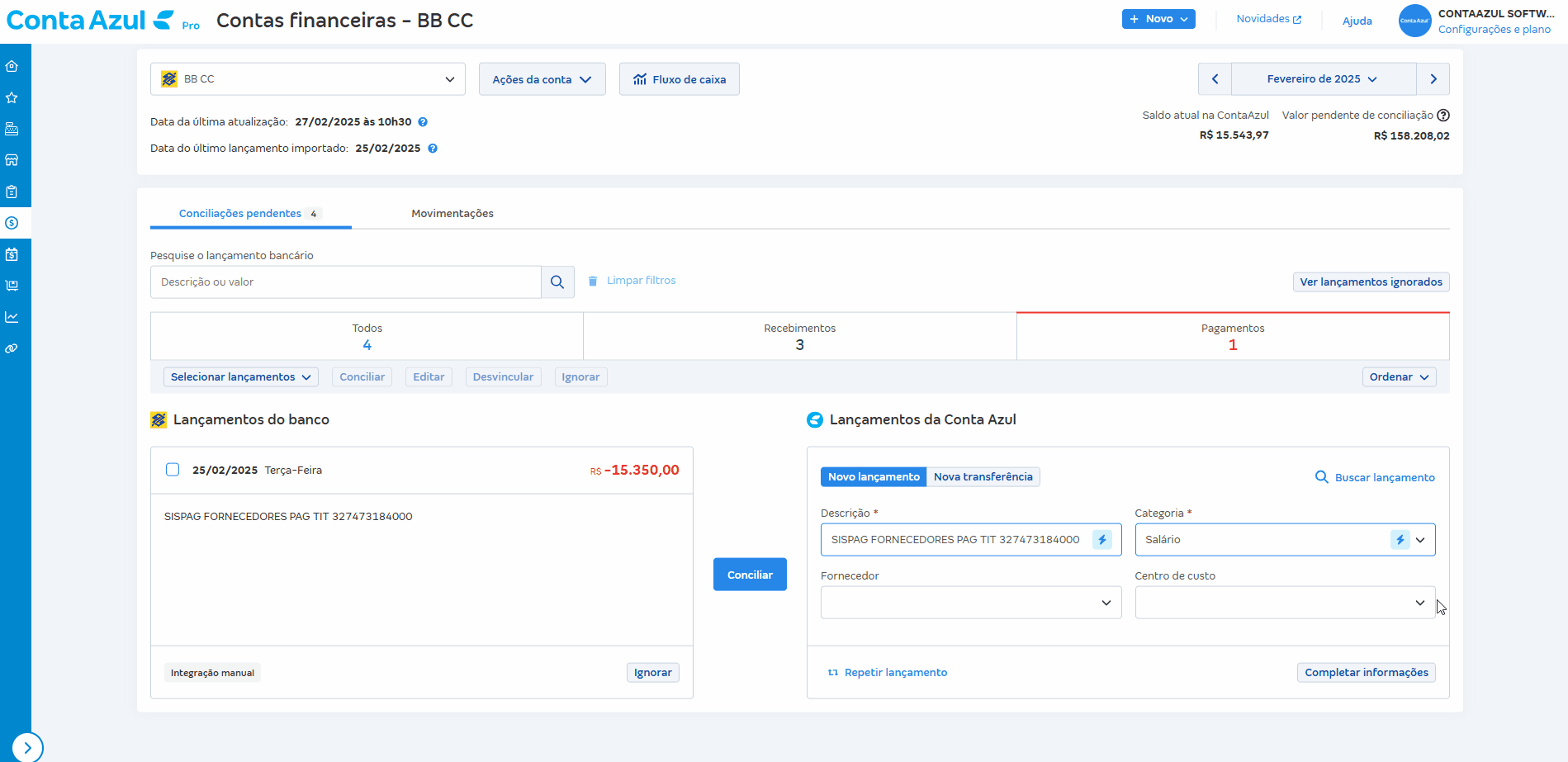 Passo a passo para criar lançamento recorrente na conciliação.gif