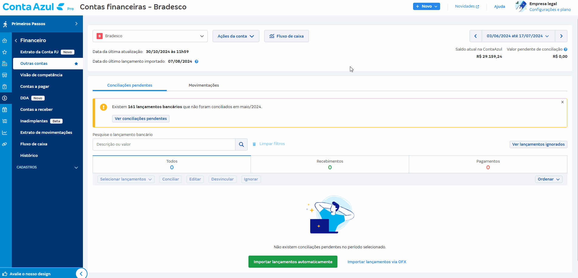 Passo a passo para Editar saldo da conta.