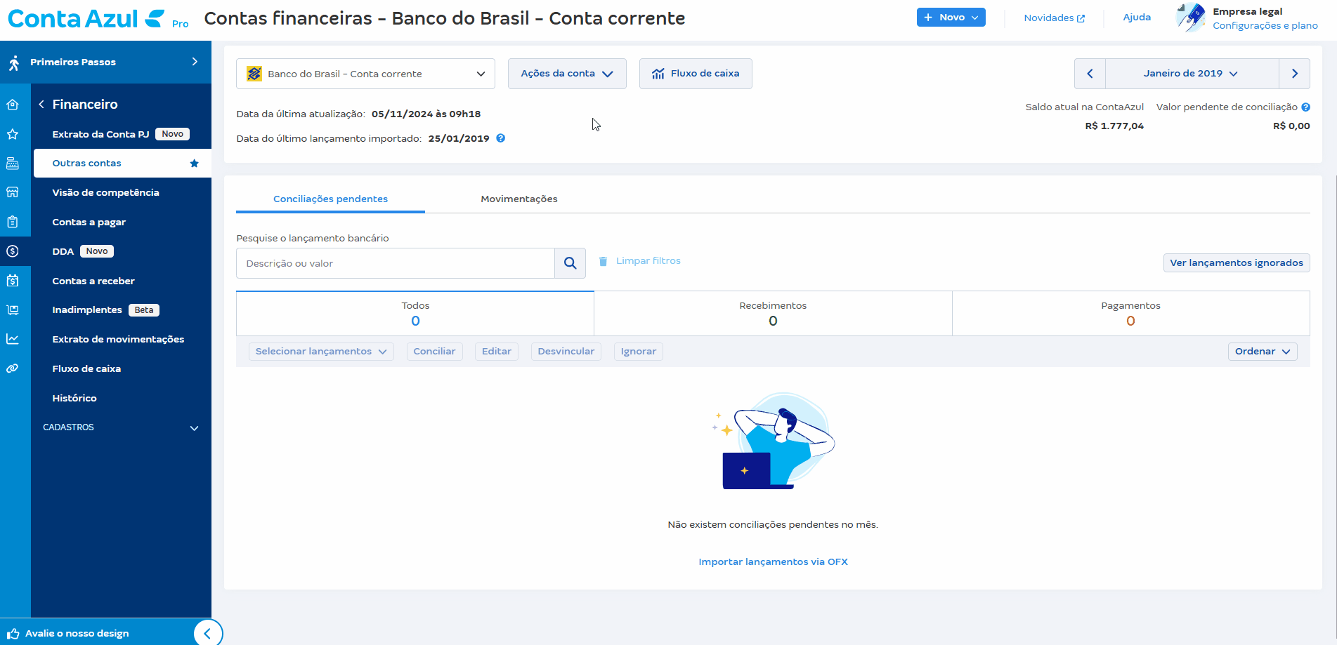Passo a passo para ver e restaurar lançamentos ignorados.