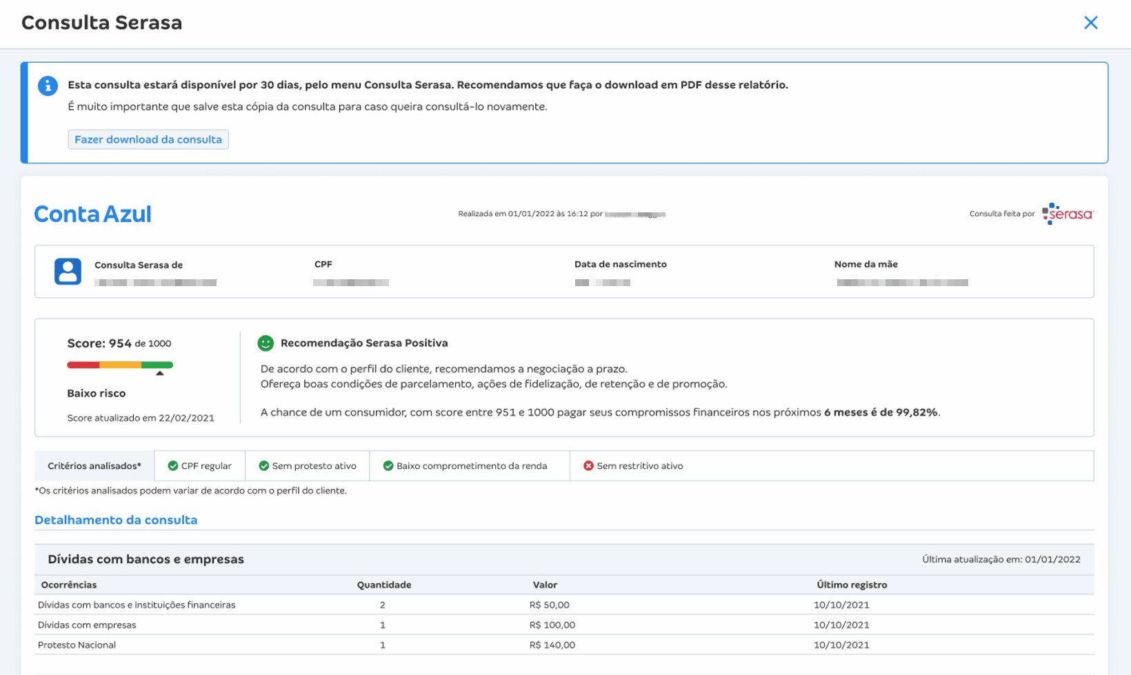Passo a passo para analisar os detalhes da consulta Serasa.