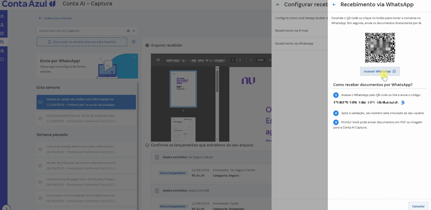 Se você utiliza o WhatsApp Web, copie o link e clique em Acessar WhatsApp, na nova conversa, cole o código e envie..gif