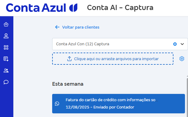 Tela de Conta AI Captura com destaque para os ícones