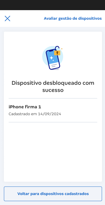 Tela de desbloqueio de dispositivo no Conta Azul de Bolso.