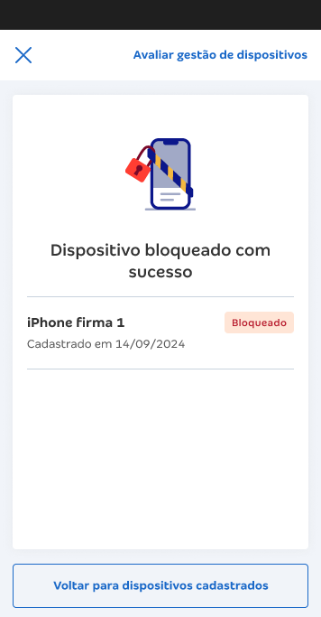 Tela de bloqueio de dispositivo no Conta Azul de Bolso.