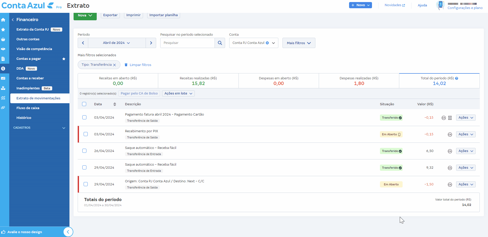 Passo a passo para reenviar para aprovação ou excluir solicitação de transferência cancelada.