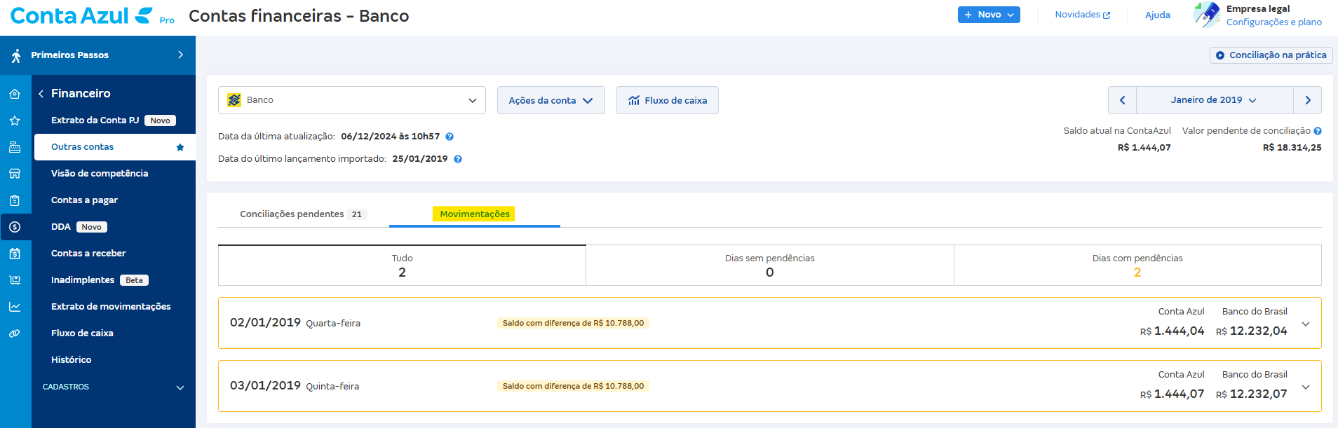 Tela de Movimentações.