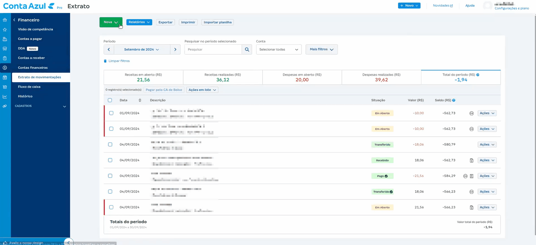 Passo a passo para remover contas cadastradas no ERP.