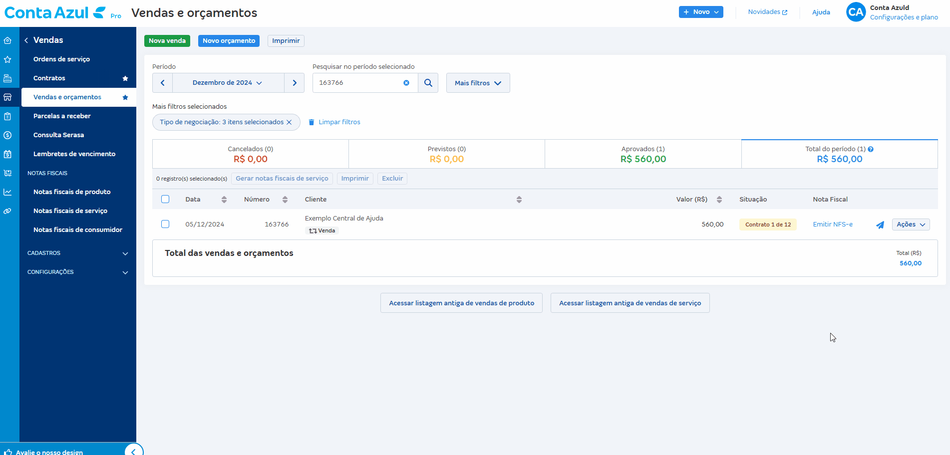 Passo a passo para excluir a venda recorrente criada pelo contrato.