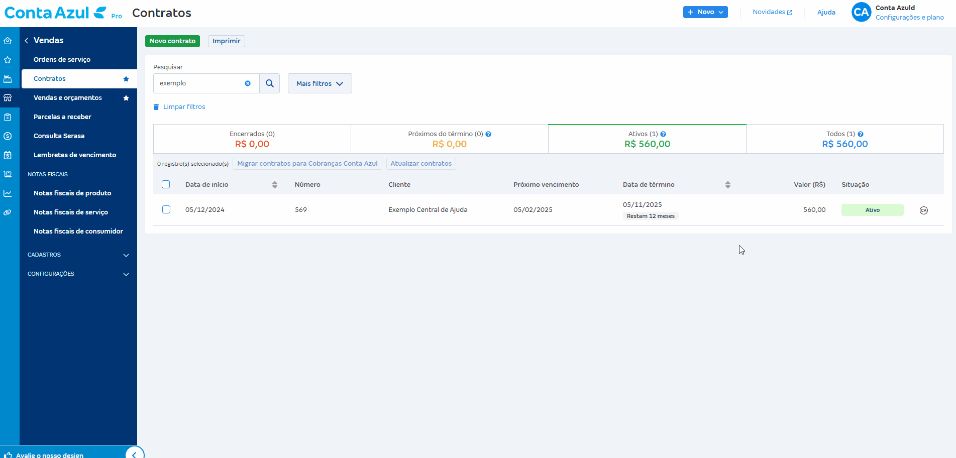 Passo a passo para excluir vendas e encerrar o contrato.