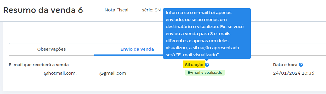Tela com destaque da situação de E-mail visualizado.