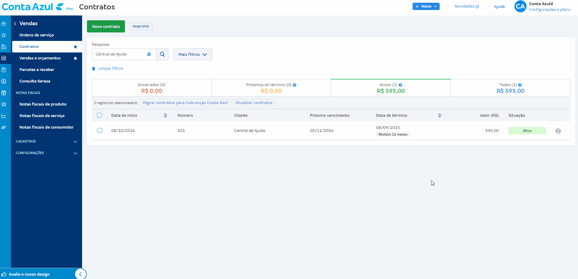 Passo a passo para editar o número do contrato já criado.