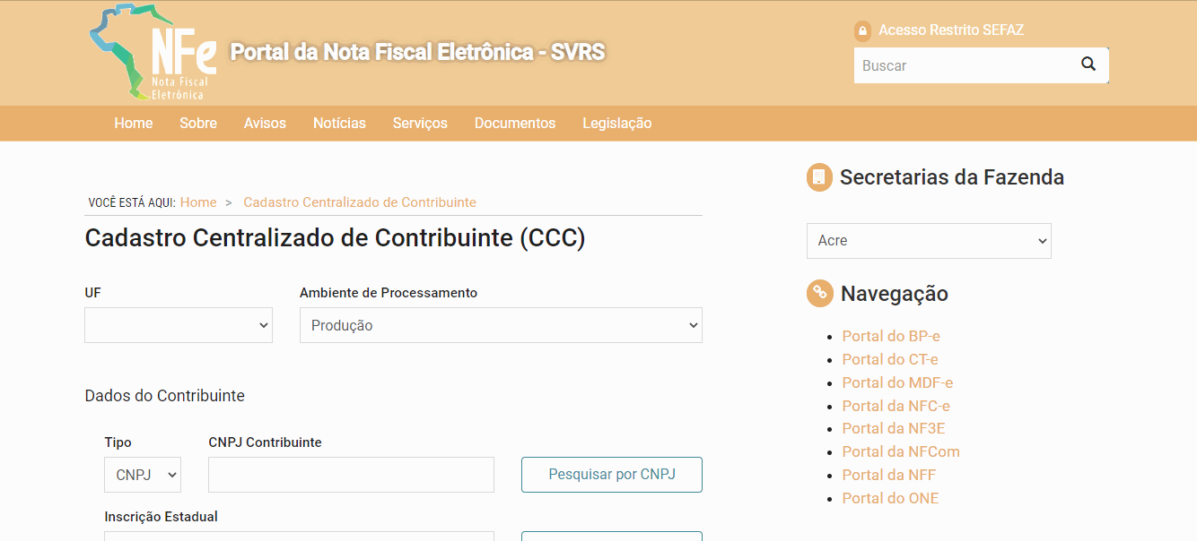Passo a passo para logar no site Cadastro Centralizado de Contribuinte (CCC).