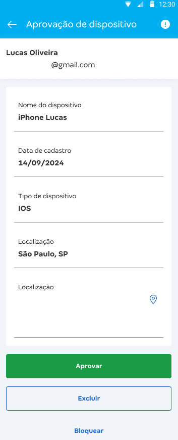 Tela para aprovar o cadastro de dispositivo de outros usuários no Conta Azul de Bolso.