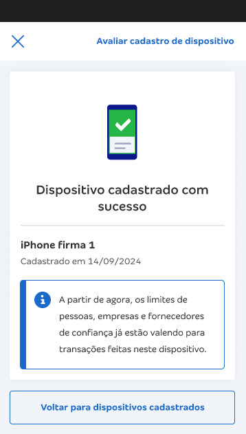 Tela de Dispositivo cadastrado no Conta Azul de Bolso.