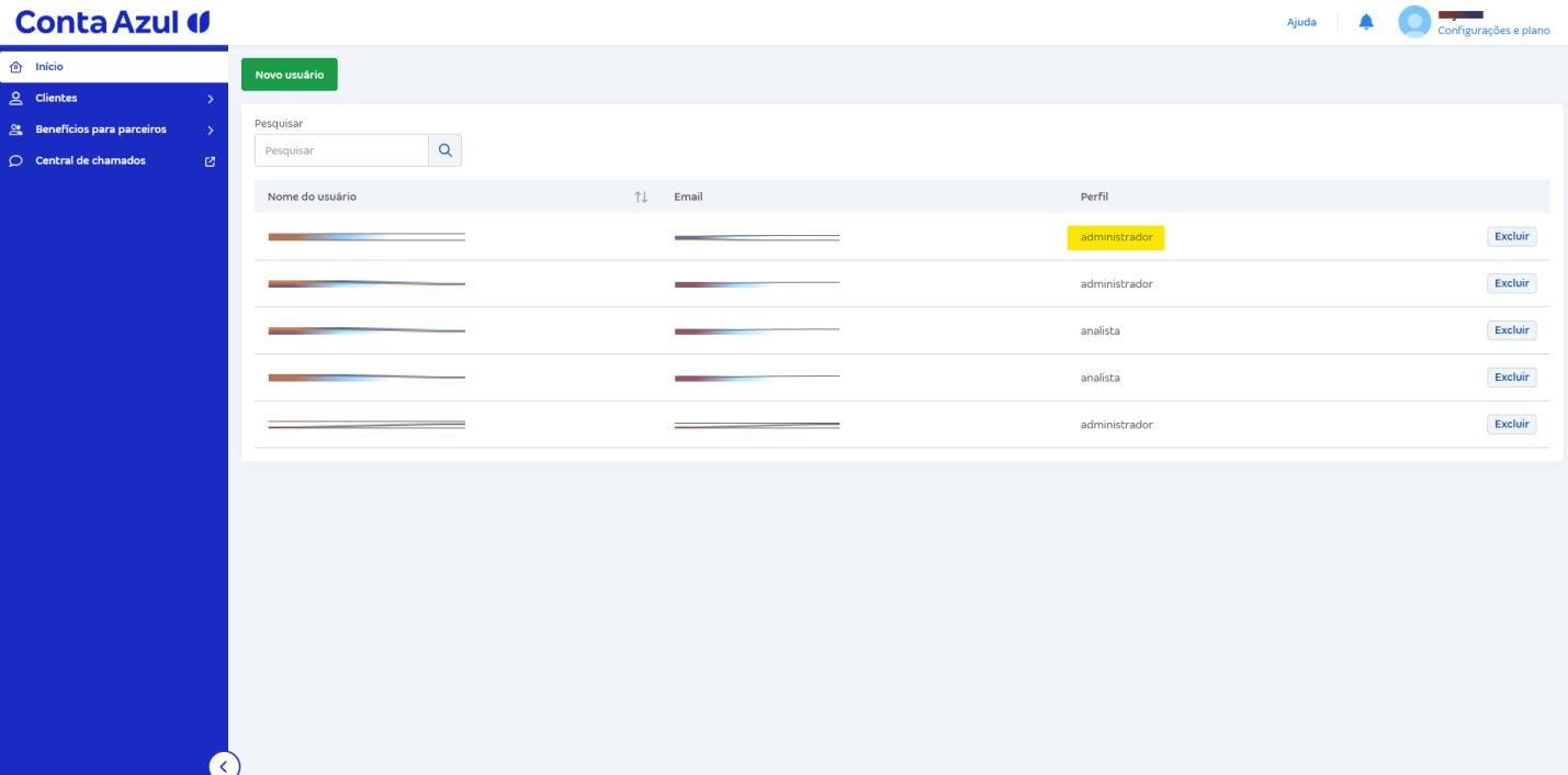 Tela de usuários com destaque para selecionar o Administrador