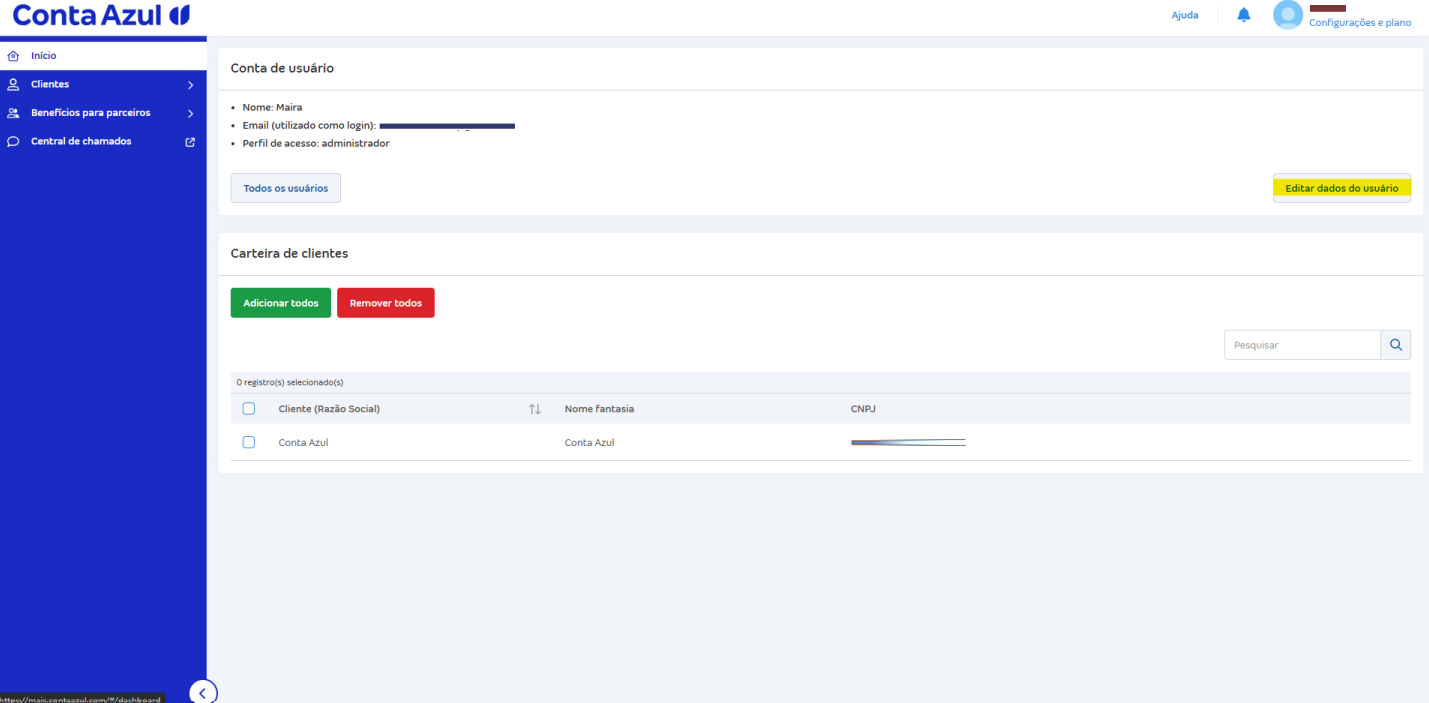 Tela de editar dados do usuário
