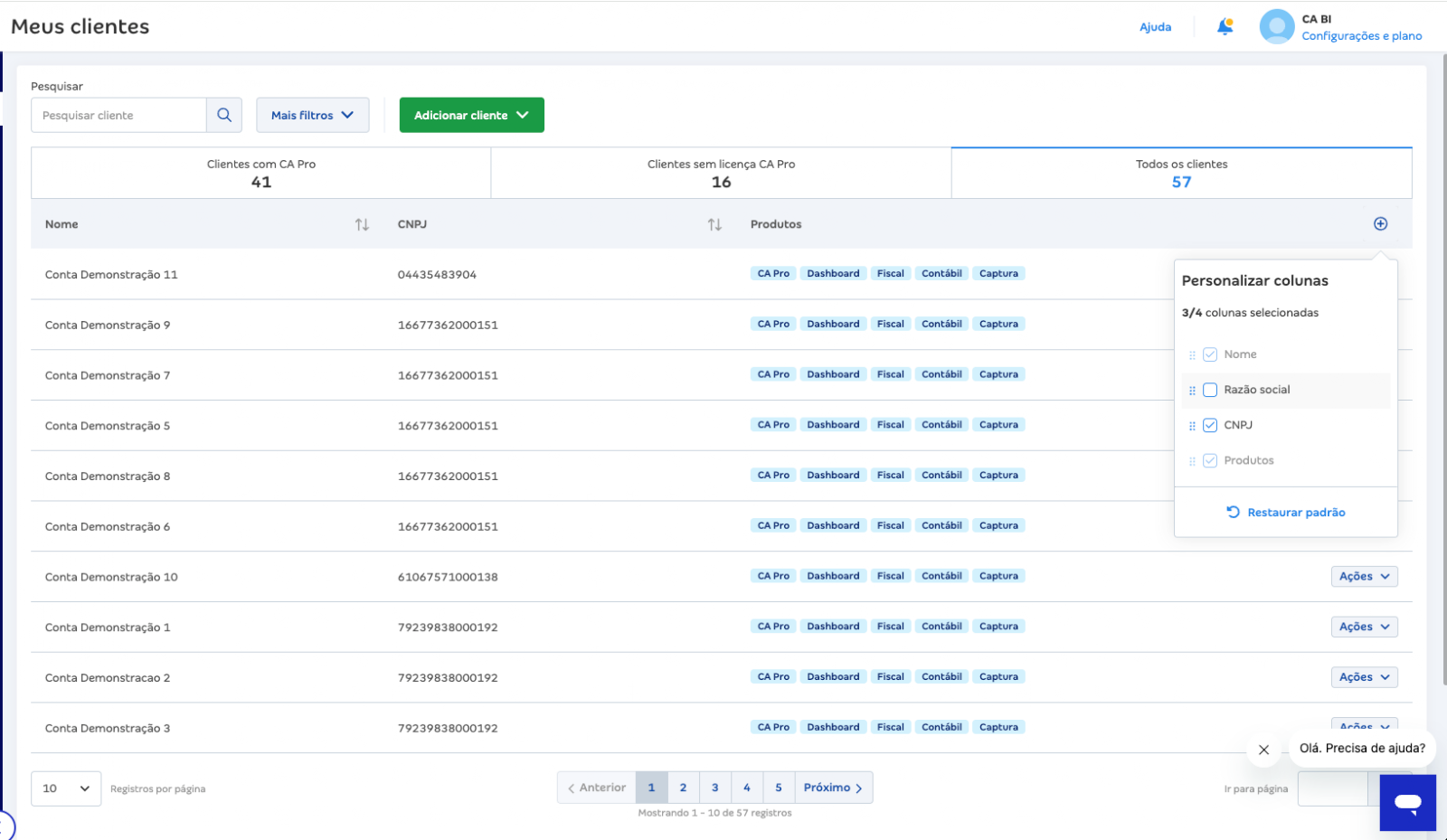 Personalizar colunas na listagem de clientes CA Mais