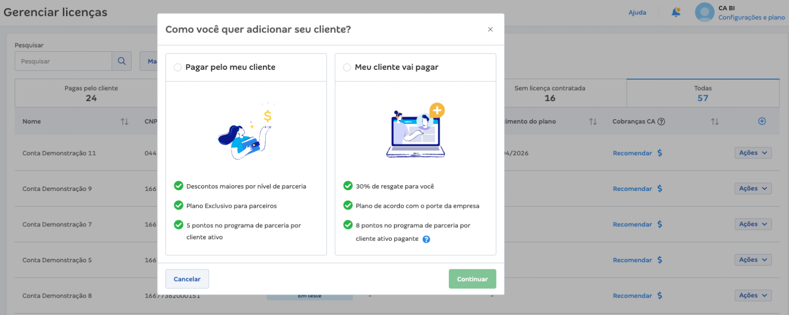 Como adicionar cliente na listagem CA Mais