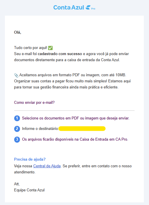 e-mail de confirmação de cadastro do email na Conta AI Captura