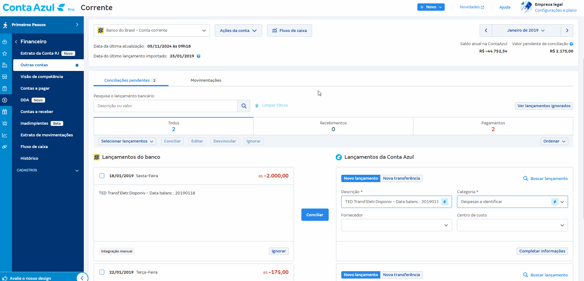 Passo a passo para consultar a conciliação de vários lançamentos na tela de Movimentações.
