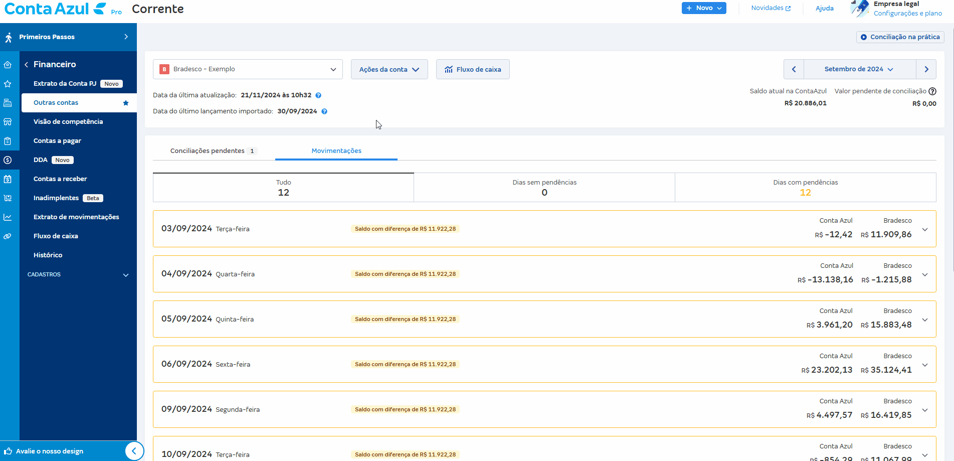 Passo a passo para buscar e conciliar lançamento.
