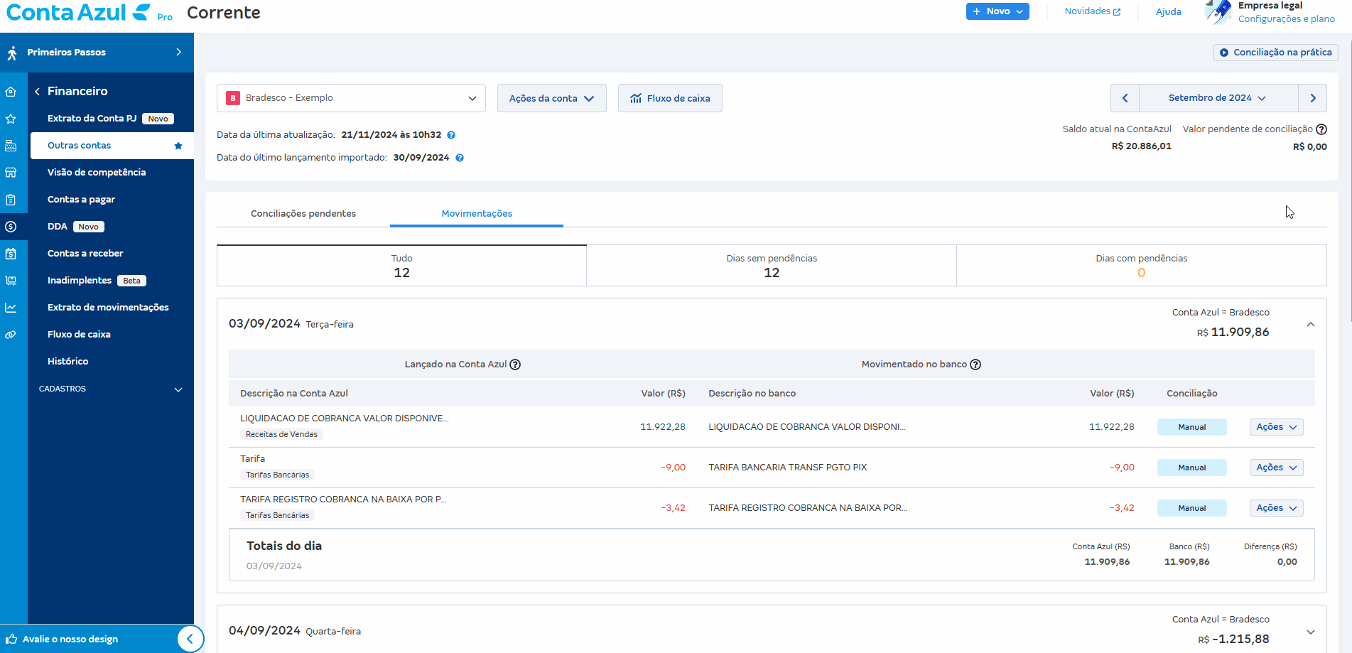 Passo a passo para excluir lançamento conciliado.