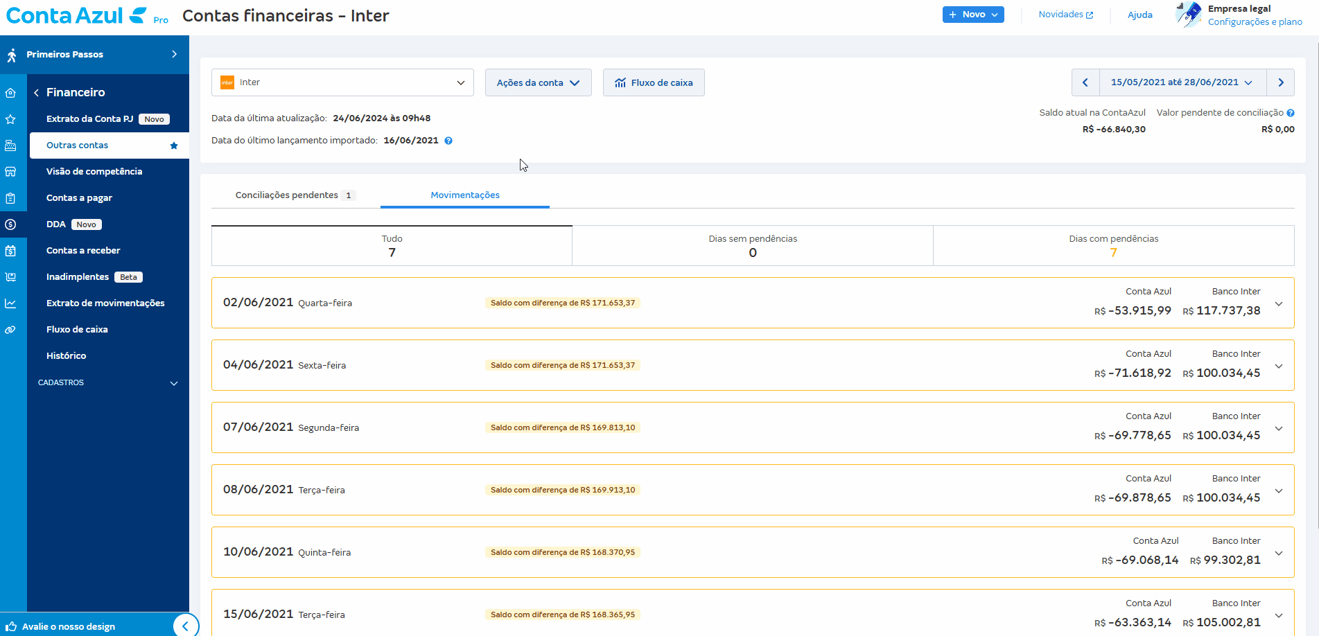 Passo a passo para acessar Conciliações pendentes e ignorar lançamento.