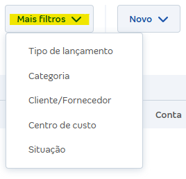 Tela de Buscar lançamento com destaque para o filtro Mais filtros.