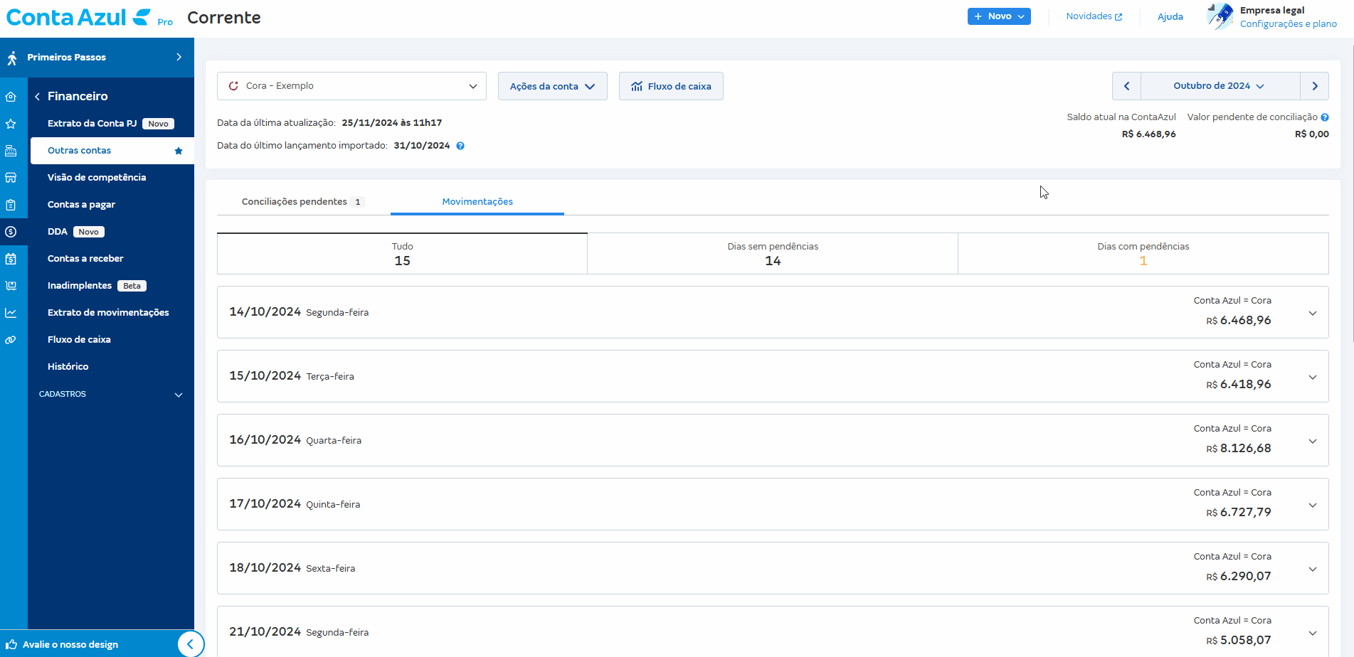Passo a passo de correção de saldo pelo atalho da tela de Movimentações.