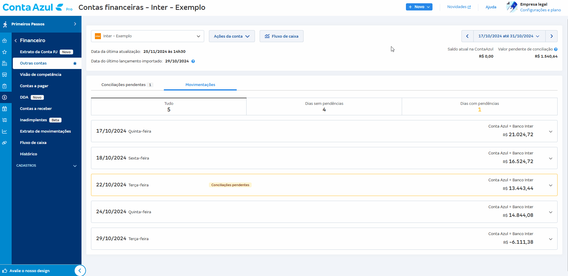 Passo a passo de correção de saldo pelo atalho da tela de Movimentações.