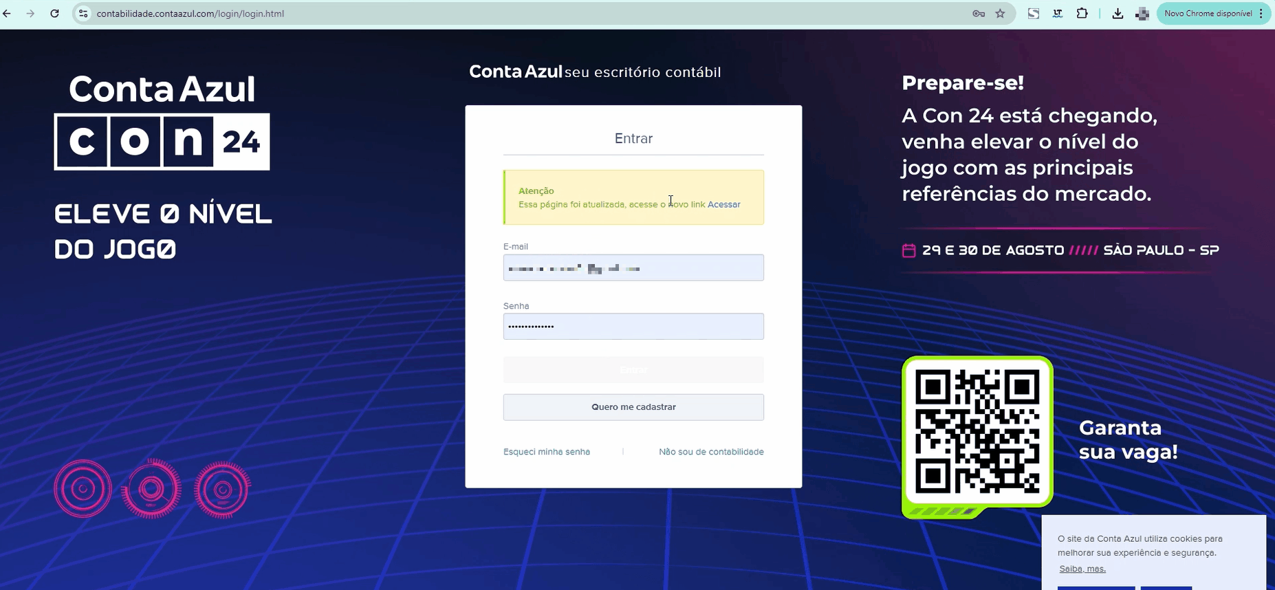 Passo a passo para realizar a autenticação de dois fatores pela tela de login da Conta Azul Mais.