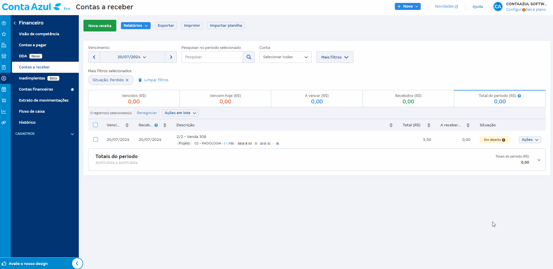 Passo a passo para restaurar lançamento marcado como perda.