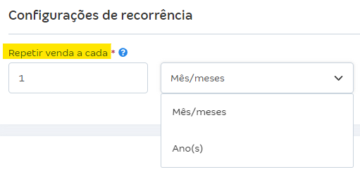 Tela de edição do contrato com destaque para o campo Repetir venda a cada.
