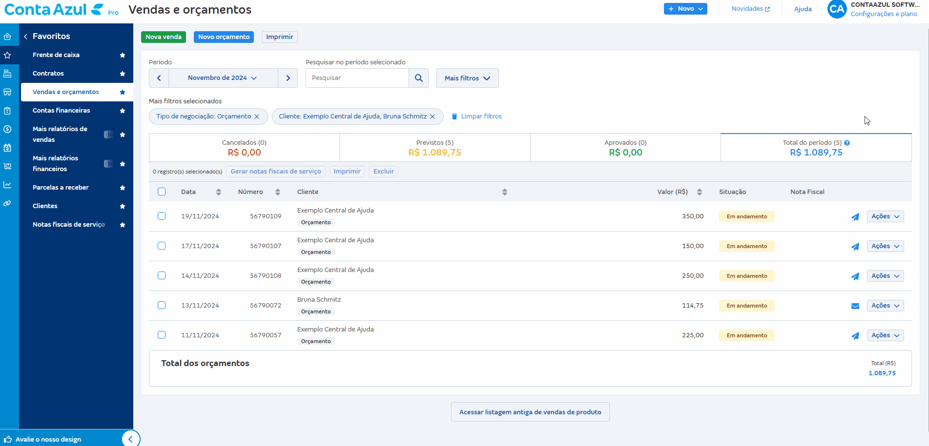 Passo a passo para alterar a situação do orçamento.