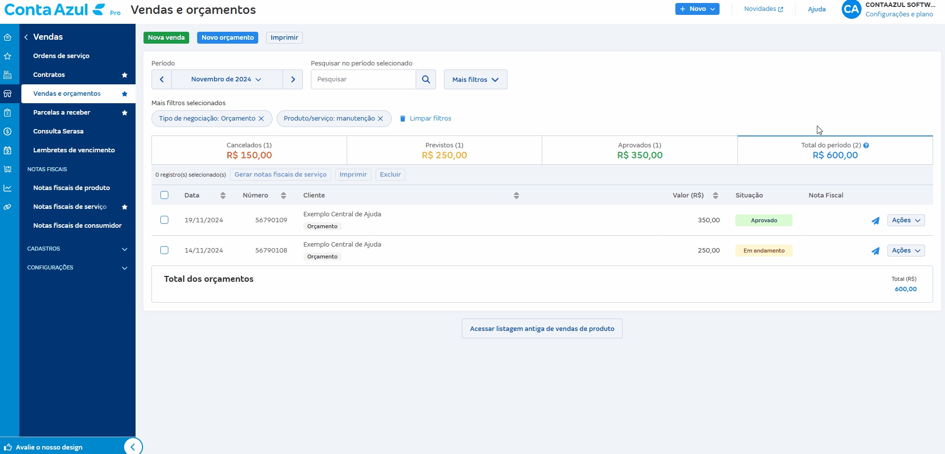Passo a passo para transformar o orçamento em venda.