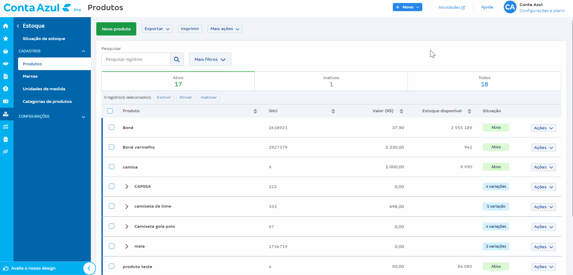 Passo a passo para ativar produto no estoque.