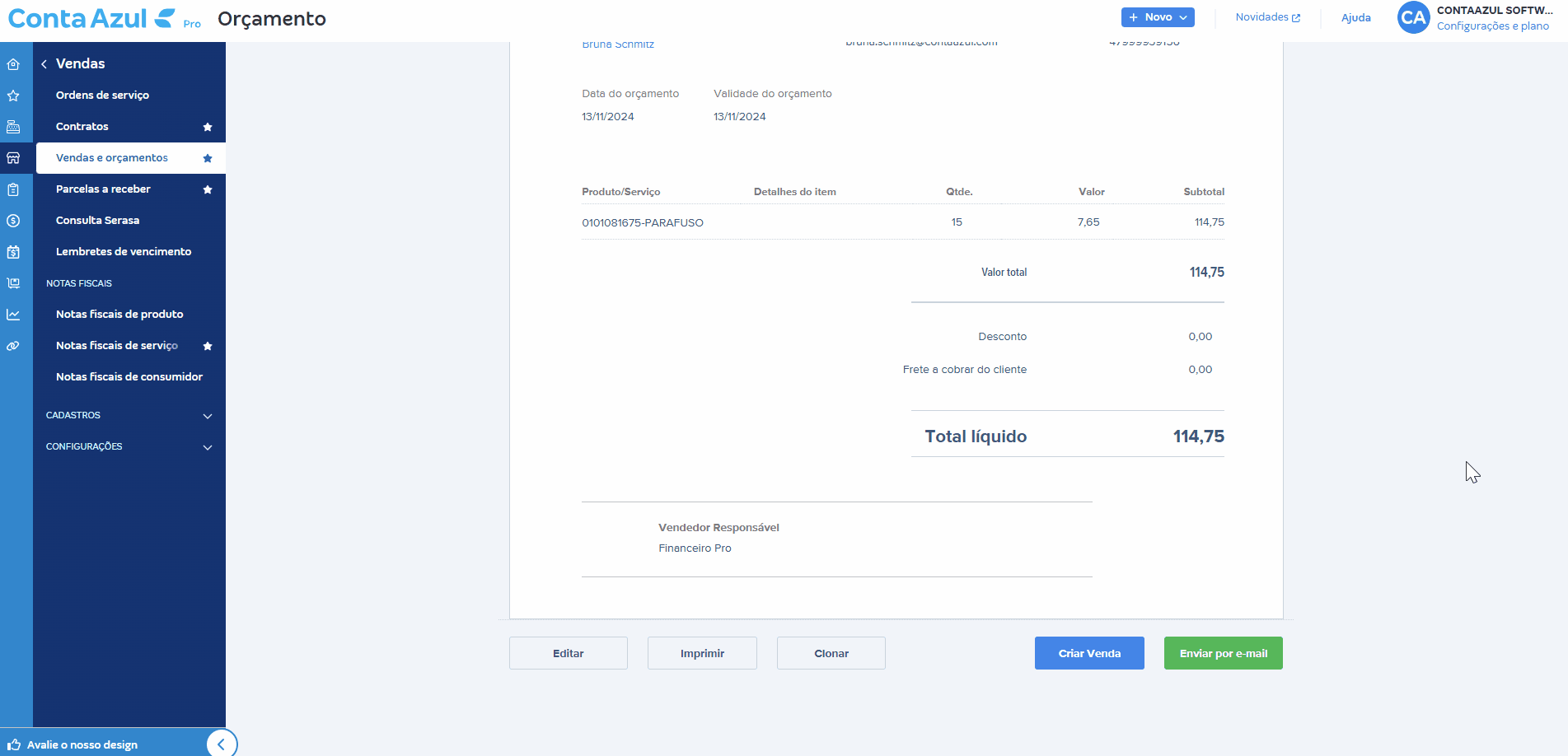 Passo a passo para enviar orçamento.