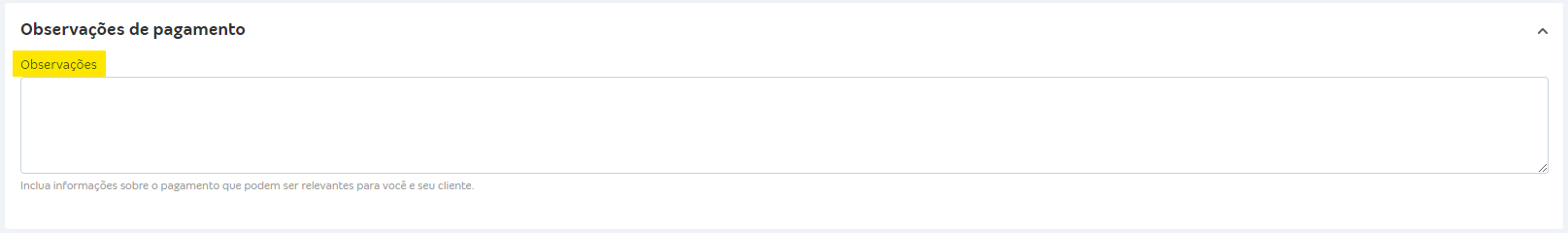Tela de edição da venda com destaque para o campo Observações de pagamento.