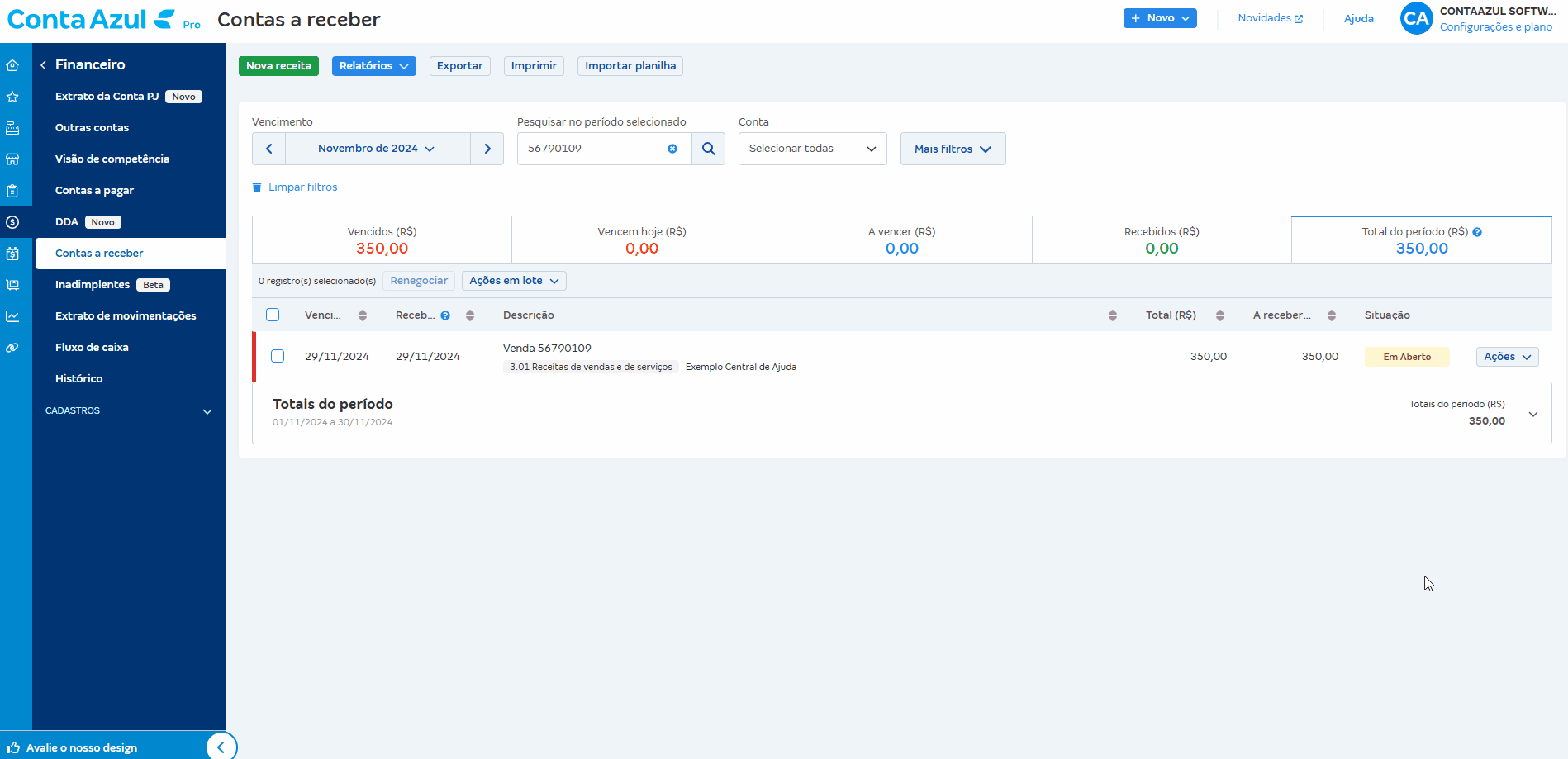 Passo a passo para salvar um recebimento como perda.