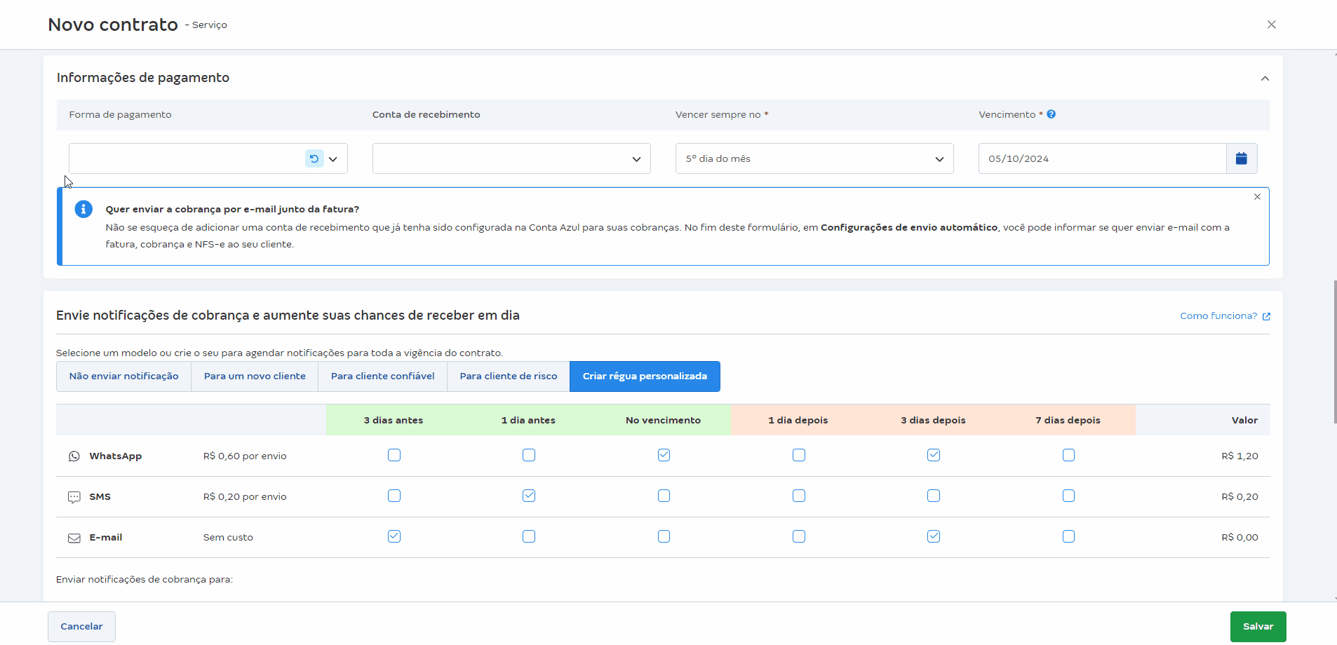 Passo a passo para enviar um lembrete de vencimento na venda recorrente.