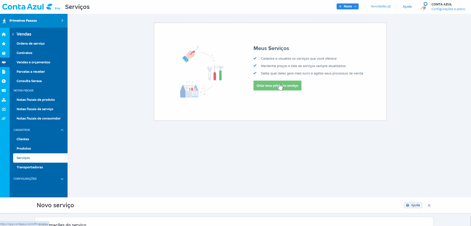 Passo a passo para cadastrar novo serviço..gif