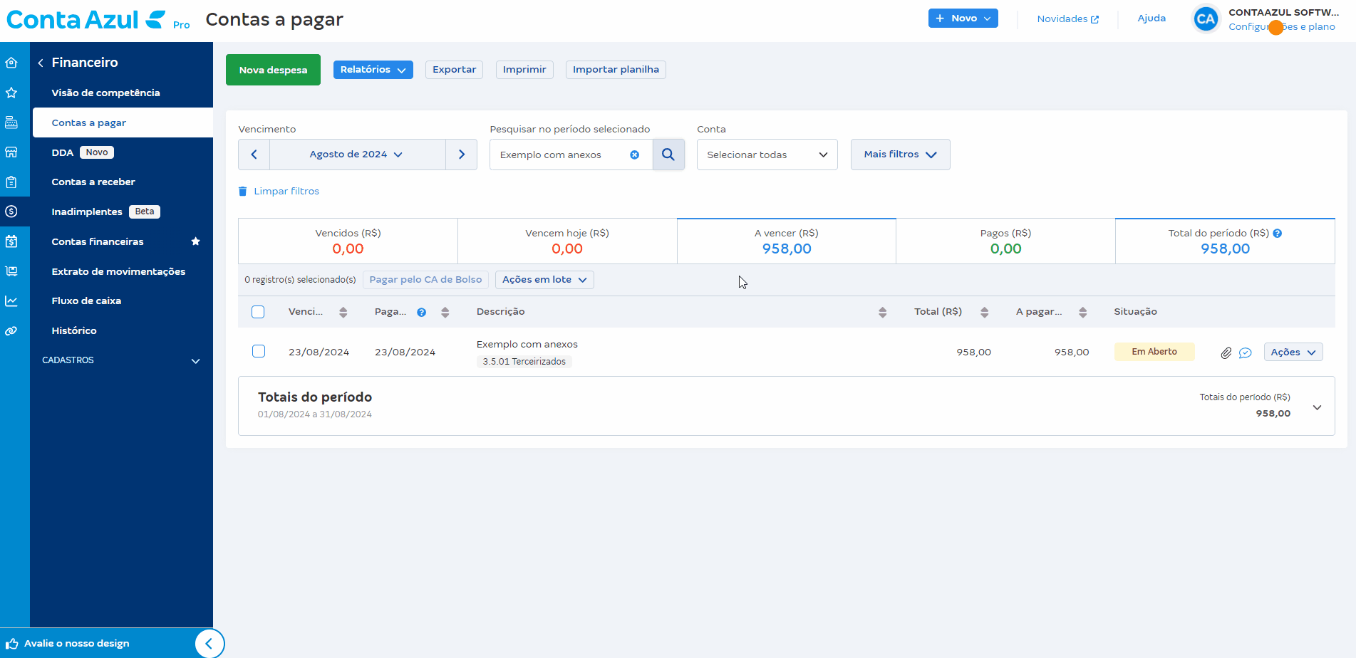 Passo a passo para visualiza anexos salvos em lançamentos financeiros.