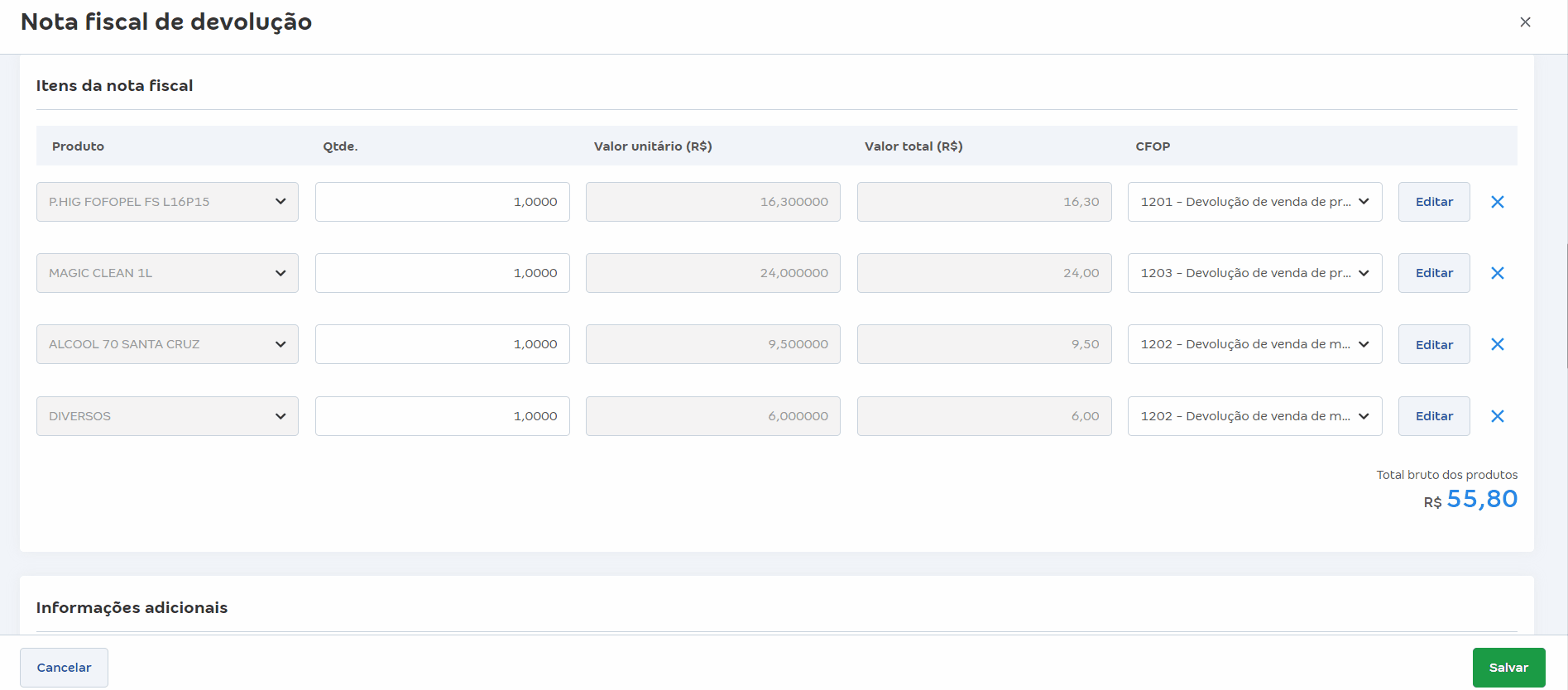 Passo a passo para alterar a Situação Tributária do produto no rascunho da nota de devolução da NFC-e.