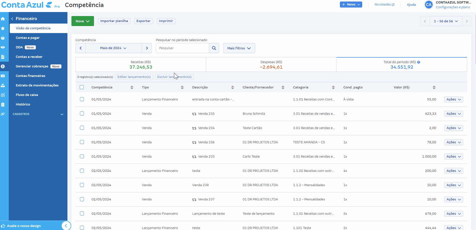 Visualização consolidada na Visão de competência.