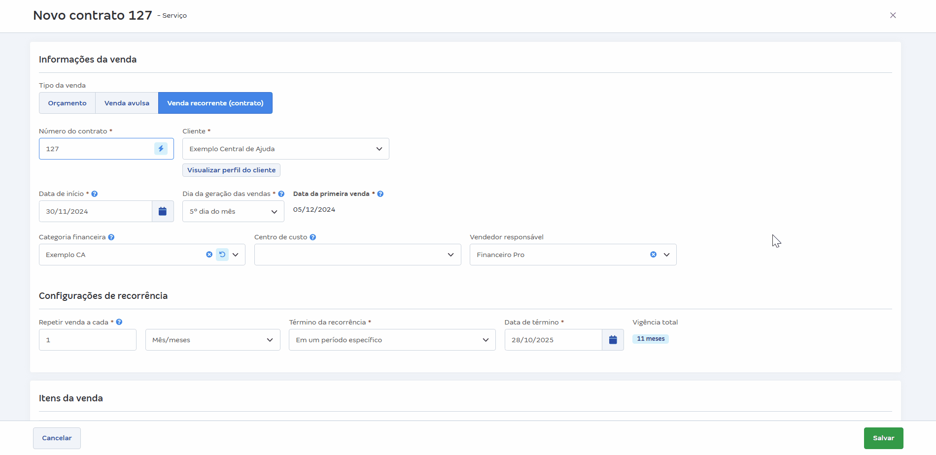 Passo a passo para cobrar venda recorrente com Cartão de crédito (via link).