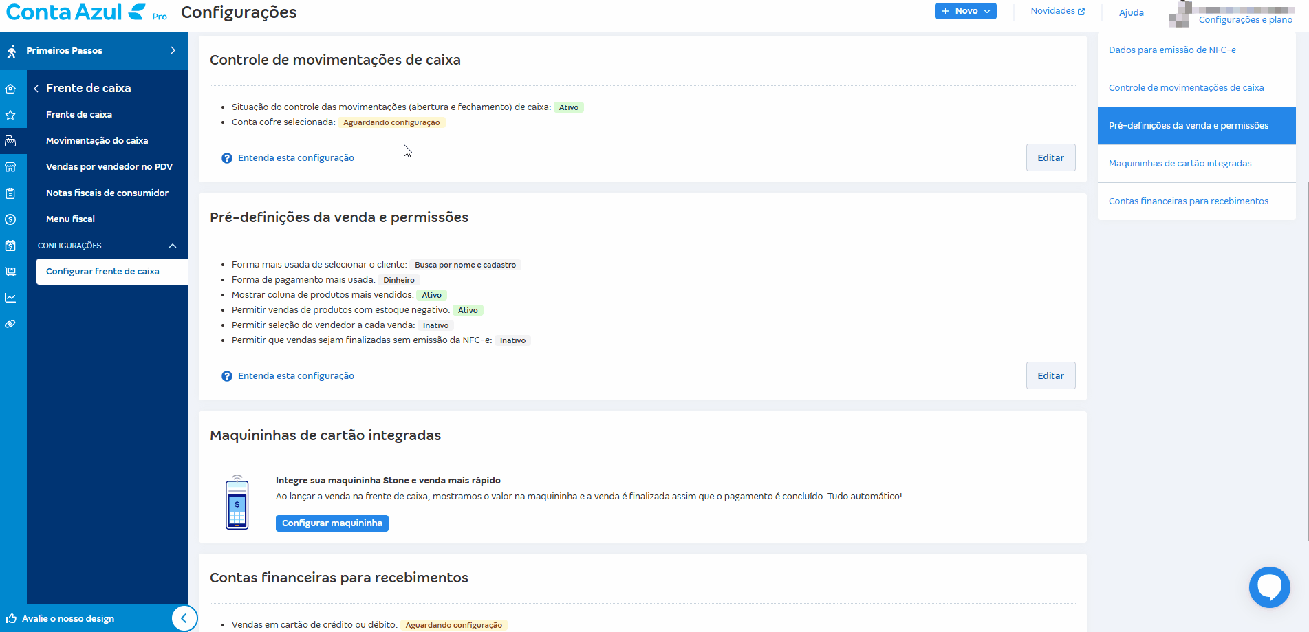 Passo a passo para configurar o Controle de movimentações de caixa.