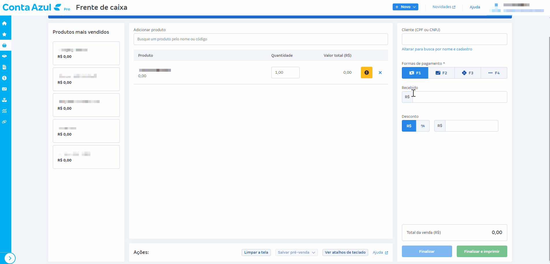 Tela para preenchimento de credenciadora, a bandeira do cartão e código de transação (NSU) na emissão do NFC-e.