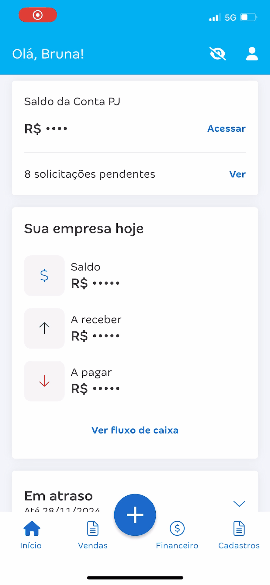 Passo a passo para agendar Pix no aplicativo Conta Azul de Bolso.