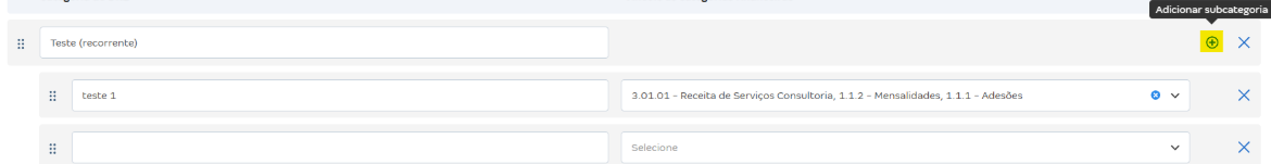 Tela de adicionar subcategoria