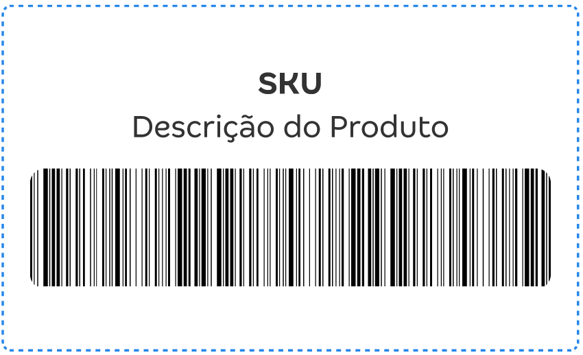 Etiqueta com Código de barras e Descrição do produto.